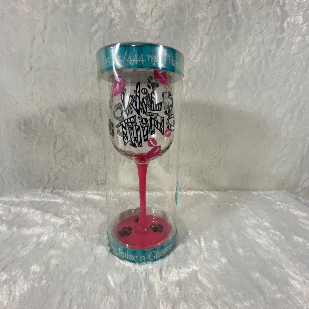 Raise A Glass Hand Painted Wine Glass Wild Thing Paws Animal Print 15 oz